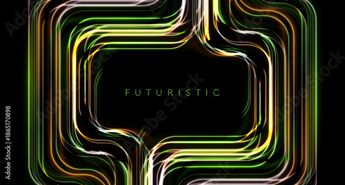 Colorful neon laser linear frame abstract geometric tech background. Technology futuristic vector design