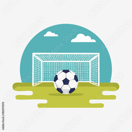 Goal with football on green pitch