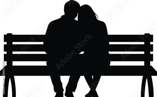 Silhouette of couple sitting on bench romantic date concept