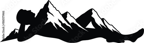 Silhouette of mountain landscape shaped like sleeping man body