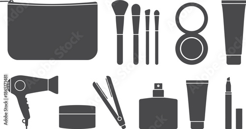 Professional Makeup Equipment Silhouette Vector Icons Set for Beauty, Fashion and Salon Design
