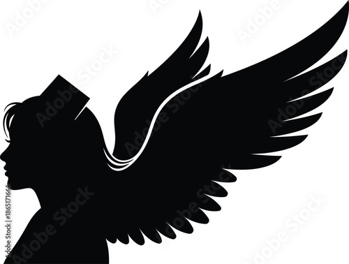 Silhouette of winged angel woman profile fantasy concept