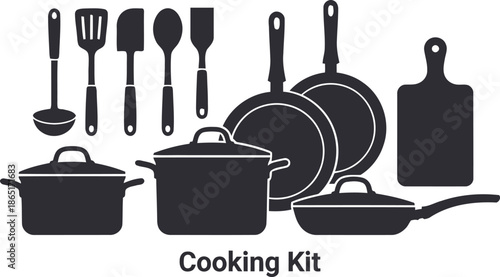 Kitchen Equipment Silhouette Vector Set with Cookware, Utensils, Appliances and Culinary Tools for Design Use