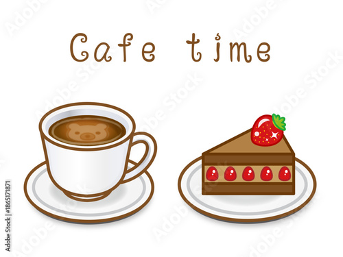 コーヒーとケーキのカフェタイムのイラスト素材2