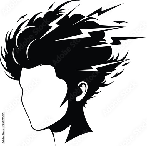 Silhouette of human head with lightning bolt storm stress concept