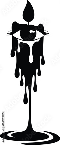 Silhouette of melting wax candle with crying eye sad concept