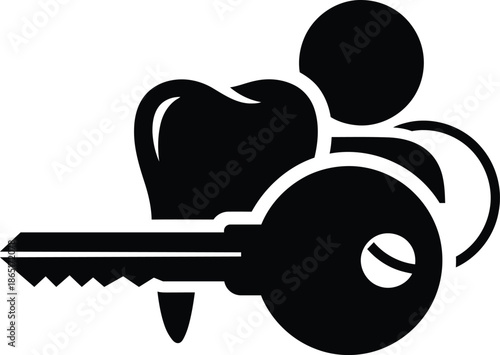 Silhouette of tooth and key dental care solution concept