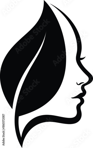 Silhouette of woman face profile made of leaf nature concept