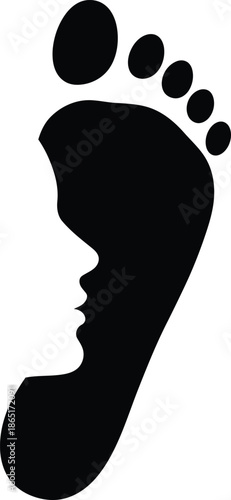 Silhouette of human footprint track with face profile inside
