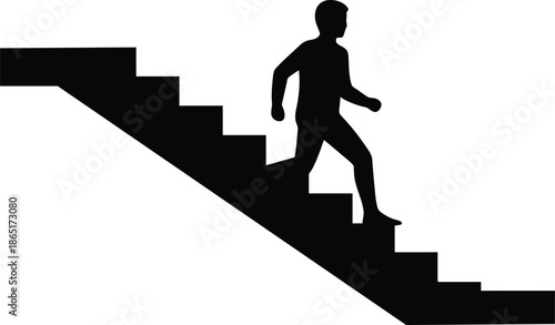 Silhouette of man walking down staircase basement concept