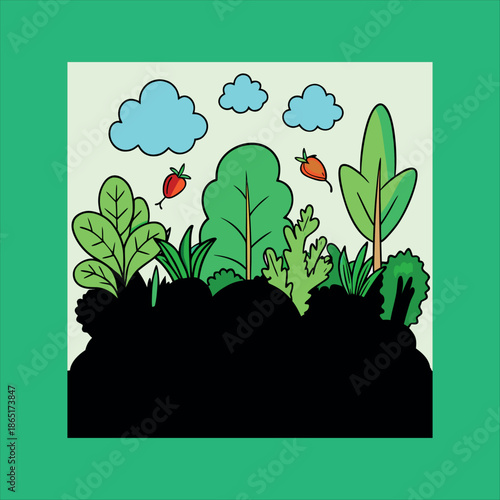 Organic vegetables in a wicker basket in a vegetable garden