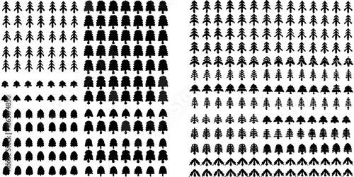A dense arrangement of stylized evergreen trees in a grid pattern