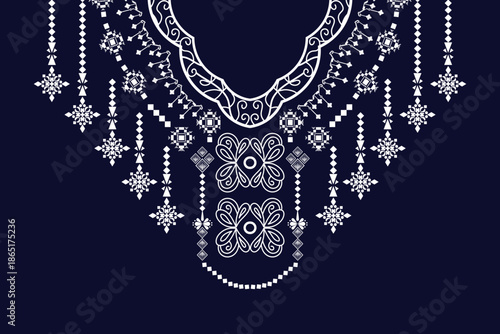 Geometric neckline pattern background. floral style. branch line. repeated shape design. for decoration, textile, fabric.