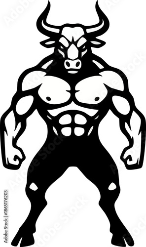 Strong muscular minotaur figure standing graphic illustration