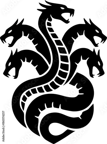 Mythological Five Headed Hydra Serpent Silhouette Graphic