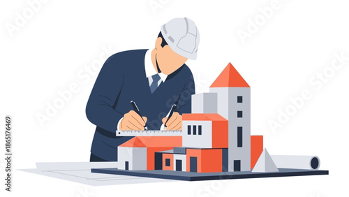 Architect Drawing Building Model Plan for Real Estate Development and Construction