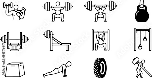 Gym Fitness Icon Set – Workout & Health Vector Symbols