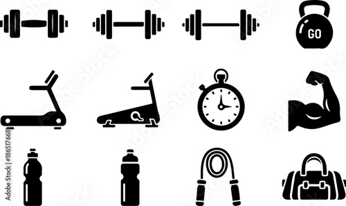 Gym Fitness Icon Set – Workout & Health Vector Symbols