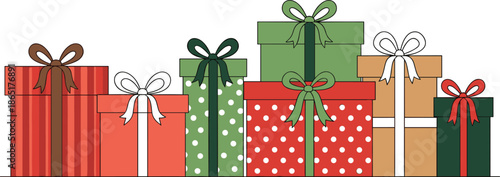 Colorful wrapped gift boxes collection with ribbons and bows festive holiday presents isolated on white background vector illustration