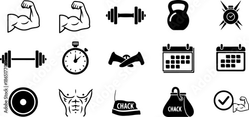 Gym Fitness Icon Set – Workout & Health Vector Symbols