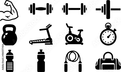 Gym Fitness Icon Set – Workout & Health Vector Symbols