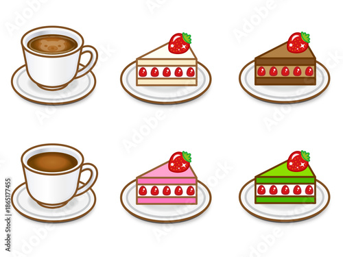 珈琲とケーキのイラスト素材セット