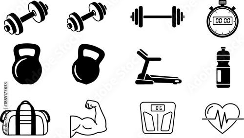 Gym Fitness Icon Set – Workout & Health Vector Symbols