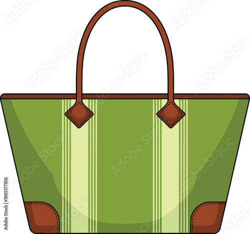 Green shopping tote bag with brown handles and accents