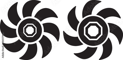Industrial Fan and Propeller Blade Silhouette Icons Set for Cooling Systems and Ventilation Engineering Design