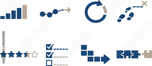 Business Progress Strategy and Success Tracking Icon Set for Corporate Growth