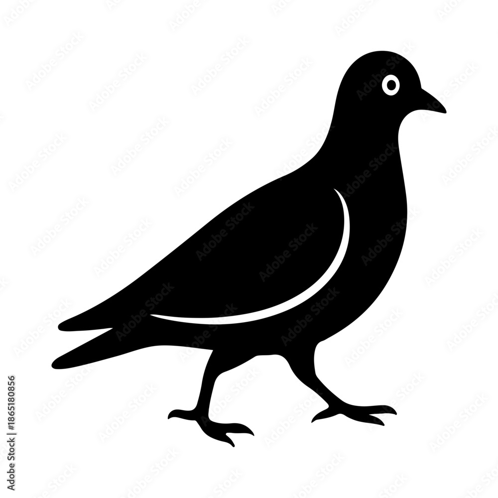 Fototapeta premium Silhouette of a Pigeon Standing Still on White Background, Simple Vector Icon