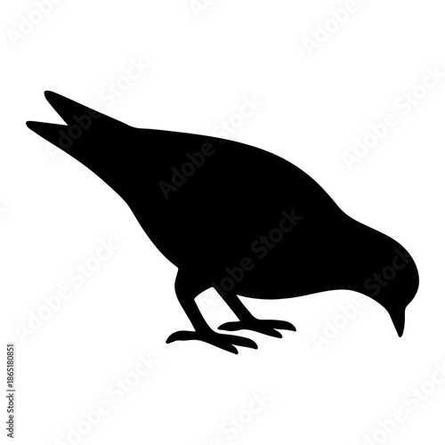 Silhouette of a Pigeon Bird Pecking for Food, Simple Black Vector Graphic Icon