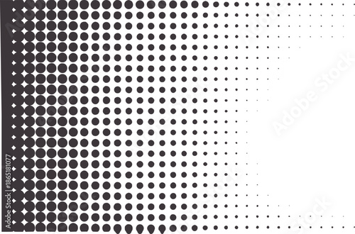 Monochrome circular gradient dot pattern with decreasing density