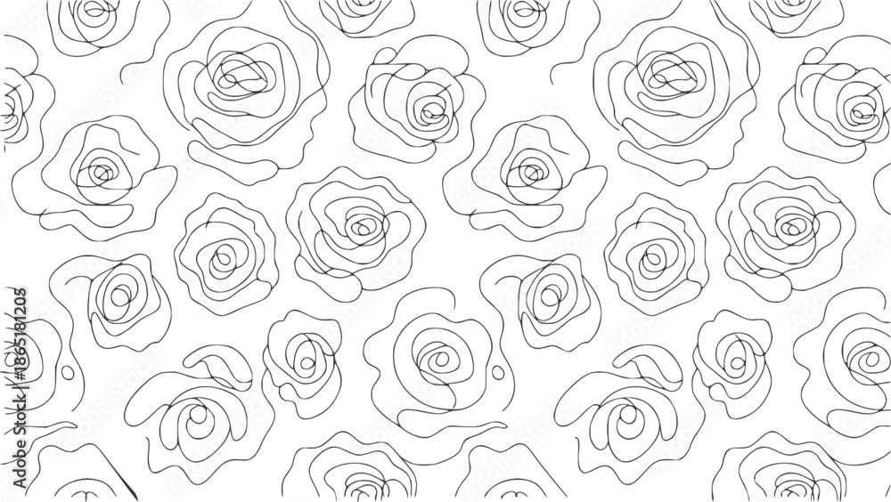 Fotografia Seamless pattern featuring densely packed black outline roses