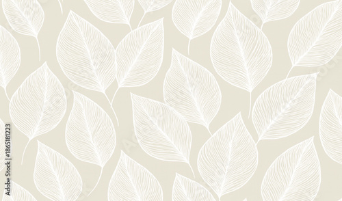 Elegant White Leaf Pattern On Beige Background For Home Decor And Design Projects Vector Illustration Background 
