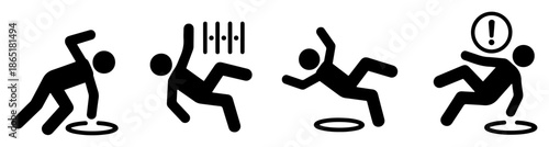 slip fall hazard icons set
