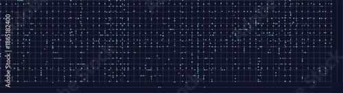 A grid layout with blue data points on a dark backdrop, symbolizing digital connections and networks.
