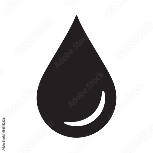 Simple black droplet icon with a curved highlight isolated on white background