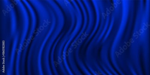 Royal blue velvet curtain background. Closed curtains backdrop for theater stage or cinema, circus. Fabric drapery wallpaper for award, show, performance. Vector navy textile room scene banner concept