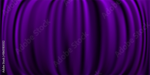 Royal purple velvet curtains background. Closed curtain backdrop for theater stage or cinema, circus. Vector textile room scene screen. Violet fabric drapery wallpaper for award, show, performance