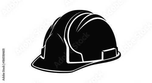 A striking black and white depiction of a construction helmet showcasing safety and protection silhouette