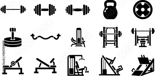 Gym Dumbbell and Barbell Weight Plates Silhouette Set