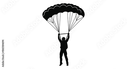 A striking black silhouette of a parachutist gracefully descending from the sky capturing the thrill of freefall silhouette