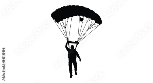 A striking depiction of a skydiver gracefully descending with a fully deployed parachute silhouette