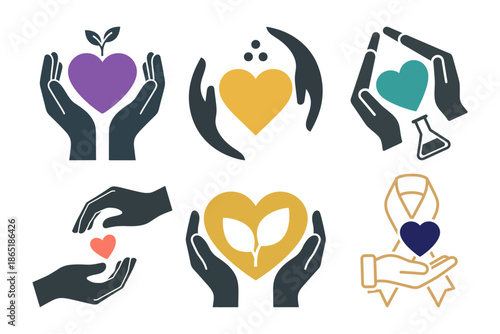 Set of six line art brain icons for creative process problem solving and achieving goals