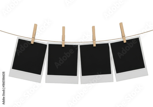 Wallpaper Mural Blank instant photographs hanging on a string with wooden clothespins against a dark backdrop Torontodigital.ca