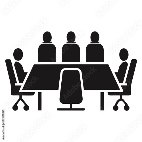 Title: Four people sitting around a rectangular table with two additional chairs