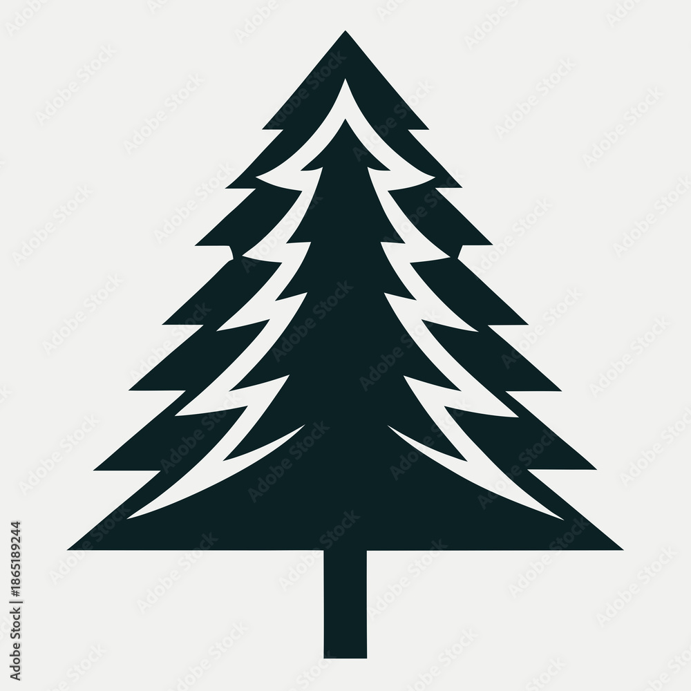 Obraz premium Title: A simple black and white of a triangular Christmas tree with jagged edges and a straight