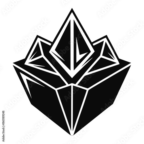 Title: Black and white abstract geometric shape with symmetrical triangular and diamond patterns