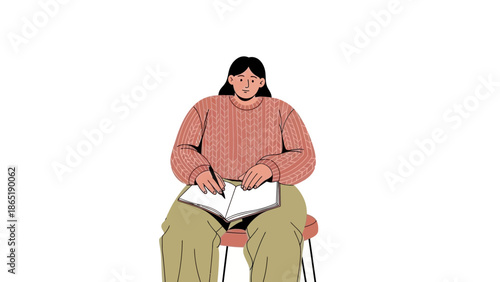 Young Woman Writing in Notebook, Studying or Working from Home